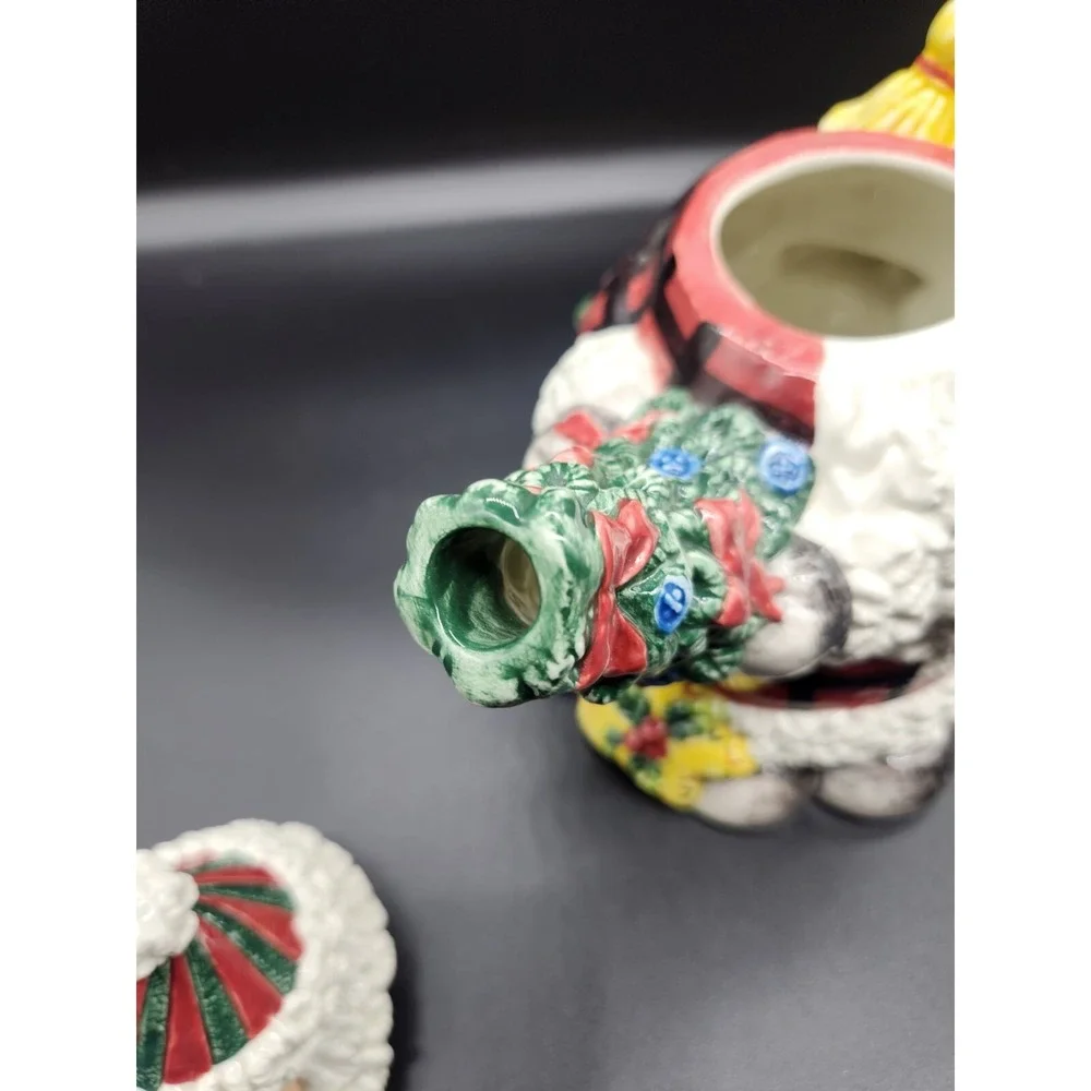 Festive Fitz And Floyd Christmas Holiday Teapot Homespun Ceramic Large